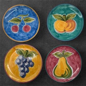 Set of 4 RB Alcobaca Portuguese Ceramic Plates Fruit Design Hand Painted